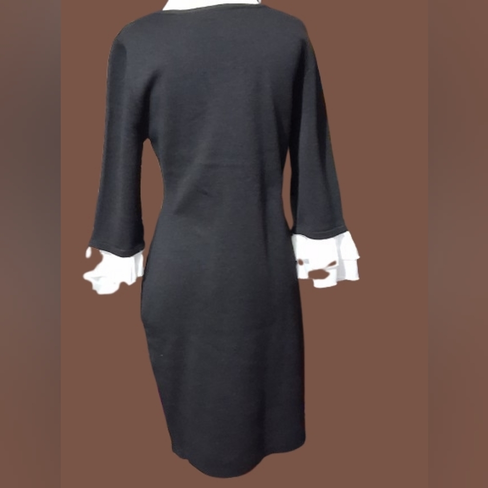 New "NWT" Nina Leonard Black Sweater Dress with White Cuff Details - Picture 6 of 9